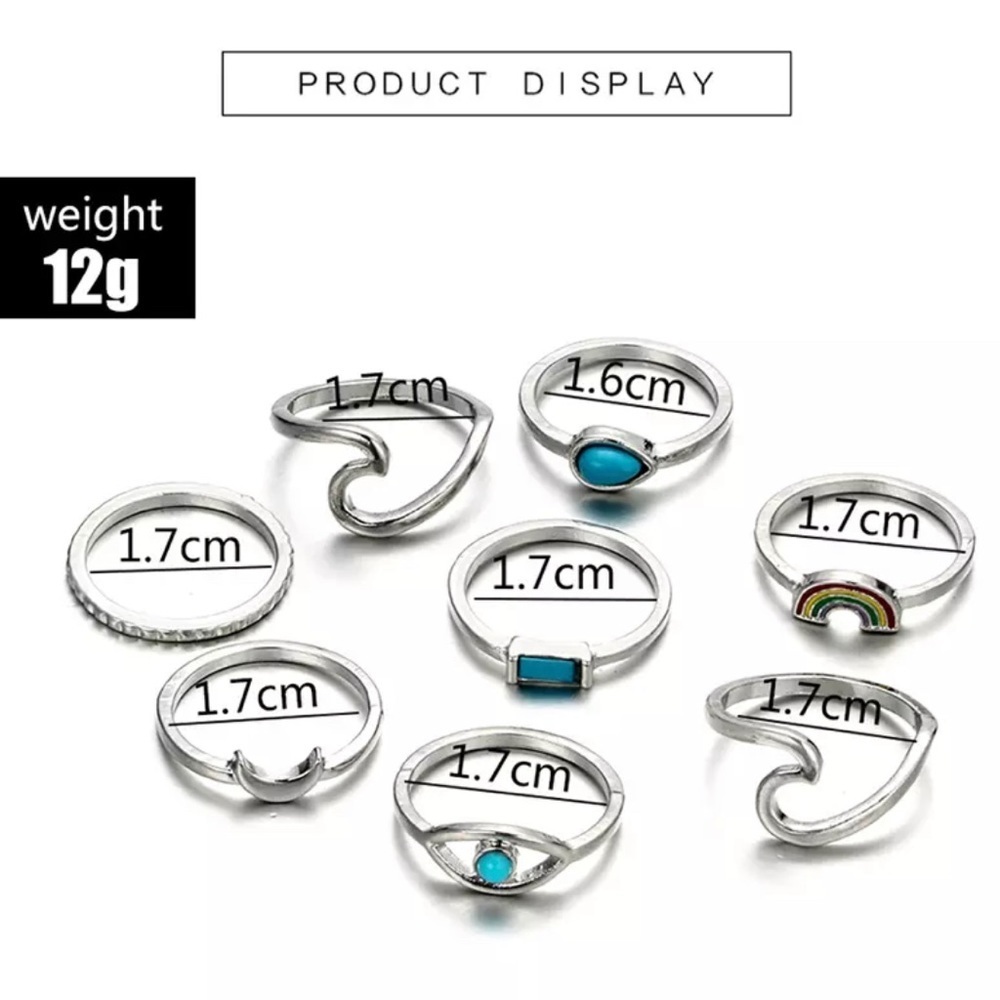 Rainbow Sky Turquoise Stone Silver Ring Set 8pc - Picture 5 of 5